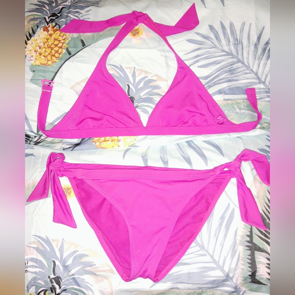 Billabong Hot Pink Halter Top Bikini with Adjustable Side Tie Bottoms
